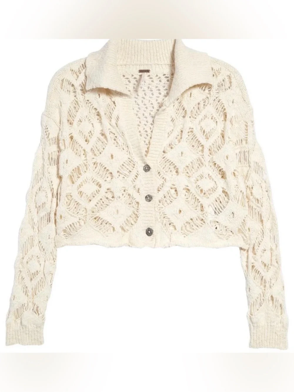 Free People Sedona Cardigan: Openwork Crochet Pullover - Cream